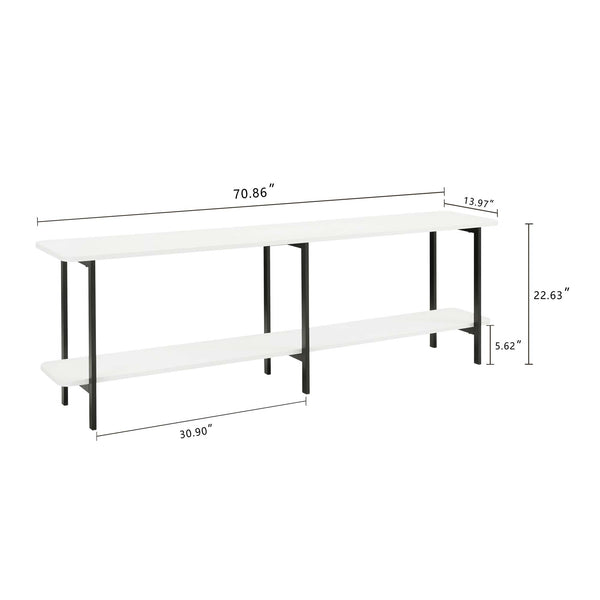 English Elm Celine 71" Console Table with Two Open Shelves, Durable Veneer Top & Black Steel Legs for Display White B365P397676