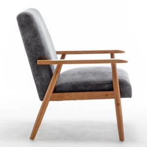 English Elm 25.38'' 25.38" Wide Classic Mid-Century Modern Arm Chair with Solid Wood Arms, Plush Foam & Microfiber Finish Grey B2735P271018