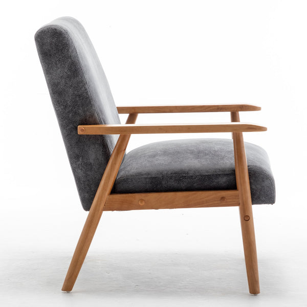 English Elm 25.38'' 25.38" Wide Classic Mid-Century Modern Arm Chair with Solid Wood Arms, Plush Foam & Microfiber Finish Grey B2735P271018