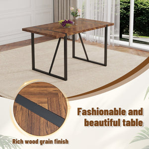 English Elm Table Retro Dining Set With Fishbone Mdf Top & 4 Brown Fabric Chairs - Modern, Stylish, Durable W1151S03140-GIGA