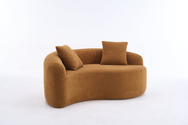 English Elm LY-042 Zen-Inspired S-Curved Dual-Depth Loveseat with Chenille Upholstery, Ready-to-Use Comfort Orange W2231P329720