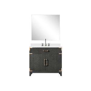 English Elm Black Oak Single Bath Vanity Set With Cultured Marble Countertop, Mirror & Faucet - Elegant Upgrade B2731S02221