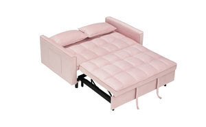 English Elm Modern Velvet Sofa Pull-Out Bed 3-in-1 Convertible Love Seat with Pillows, Spacious 500lb Support Pink W3371P314997