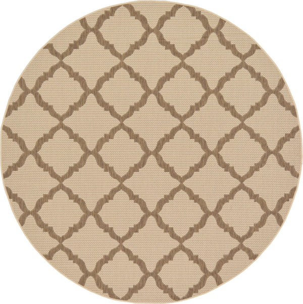 Unique Loom Outdoor Trellis Raised Trellis Machine Made Geometric Rug Beige, Beige/Brown 6' 1" x 6' 1"