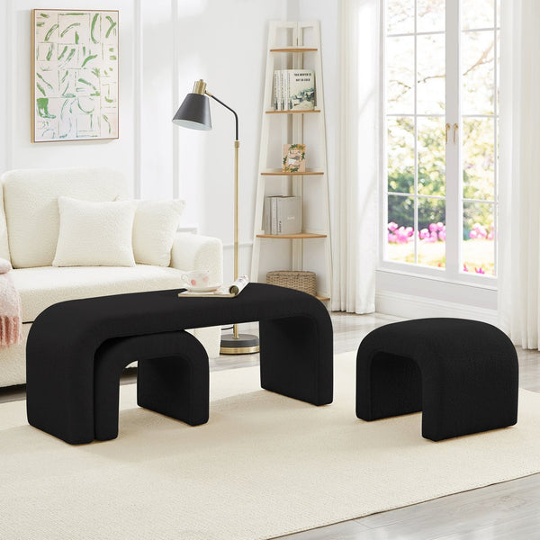English Elm Set U-Shaped Modern Teddy Ottoman Bench Set of 3 — Versatile Entryway, Bedroom & Living Room Seating Black W2186P282493