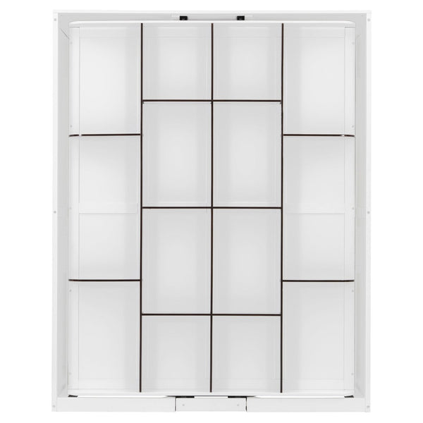 English Elm Rotating Queen Murphy Wall Bed with 14 Open Shelves Hydraulic Lift Space Saving White LP000962AAK