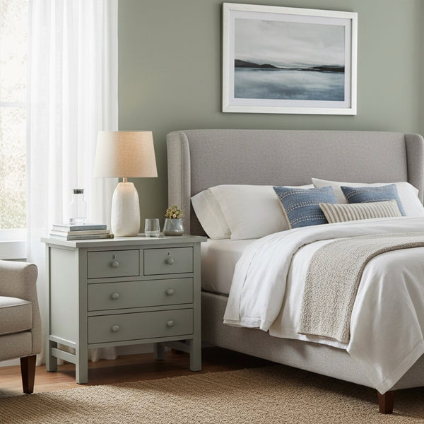 English Elm Georgina Distressed 4-Drawer Nightstand with French Dovetail Drawers and Decorative Faux Keyholes, 32" Antique Grey B050P376954