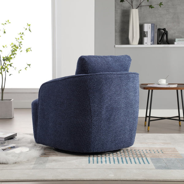 English Elm 30.3"w Boucle Barrel Swivel Chair 360 Rotation Lounge Seating for Living Room Navy W3188P400934