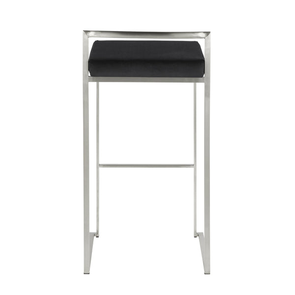 English Elm Fuji Contemporary Stackable Barstool Set Of 2 - Luxurious Black Velvet Cushion With Sleek Steel Frame B202P222169