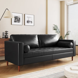 English Elm Christopher Knight Home® - Mirod Mid-Century Modern PU Leather Sofa with Tufted Back, Birch Legs, Foam & Pocket Spring Comfort Black N760P285734B