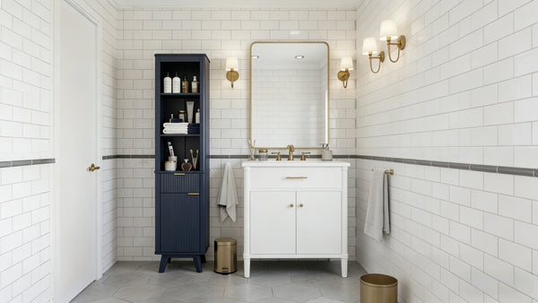 English Elm 68" Tall Fluted Freestanding Storage Cabinet with Drawer and Adjustable Shelf for Bathroom Blue N817P375218B