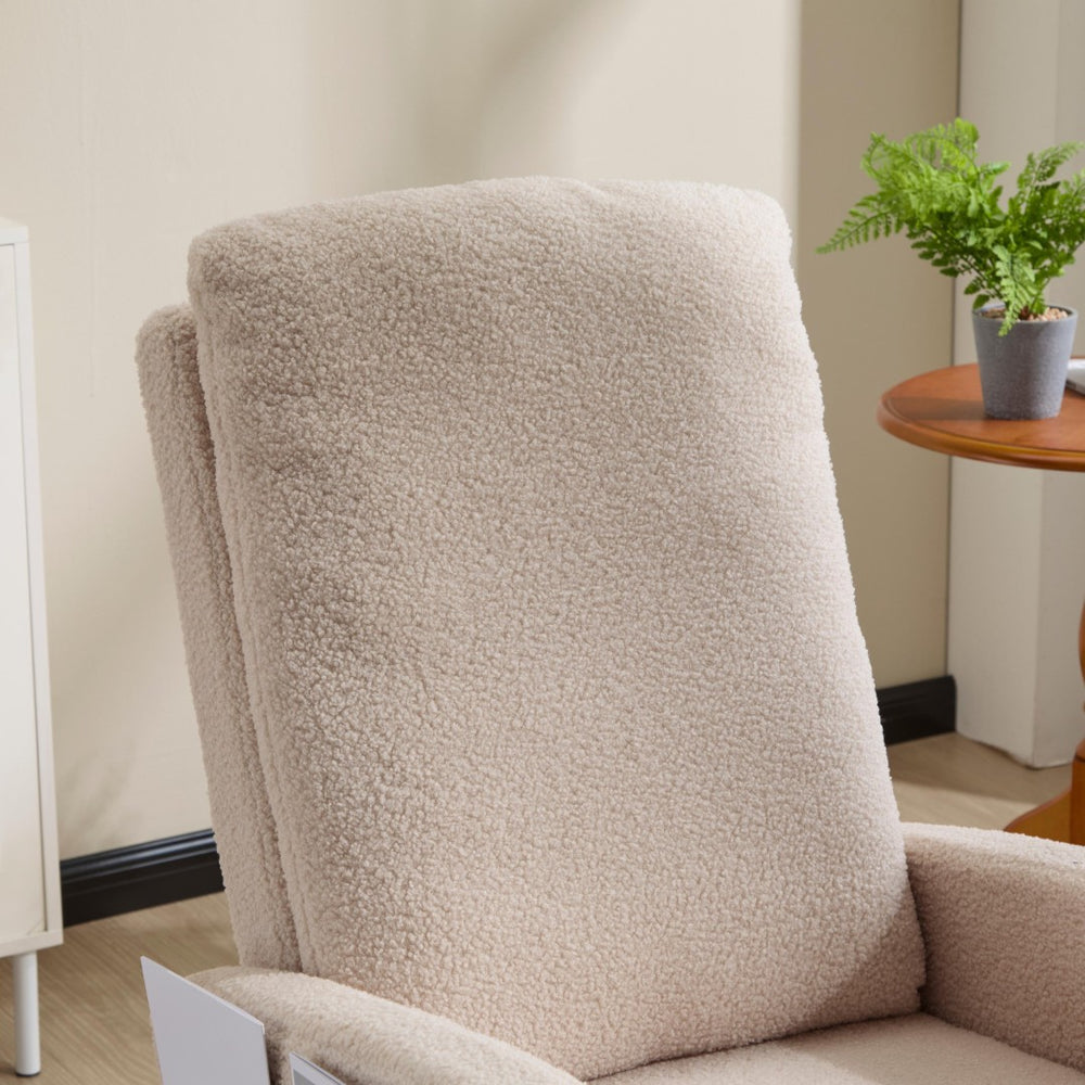 English Elm Modern Upholstered Glider Rocker with Teddy Fabric High Back and Rubberwood Base Beige W3723P409075