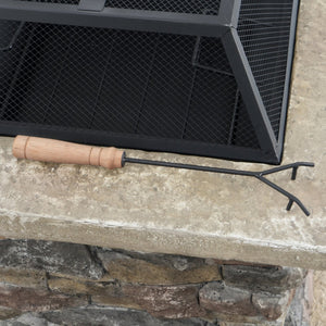 English Elm Christopher Knight Home® - 28" MGO Wood Burning Outdoor Fire Pit with Lid — Stone Gray MGO Base, Iron Bowl, Mesh Cover & Poker Tool 53657.00