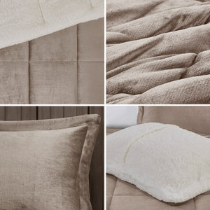 English Elm King Alton Plush to Sherpa Comforter Set — Reversible Cozy Cabin Style, Hypoallergenic, OEKO-TEX Certified Taupe+Ivory 22.44 L x 20.87 W x 15.35 H B035100486