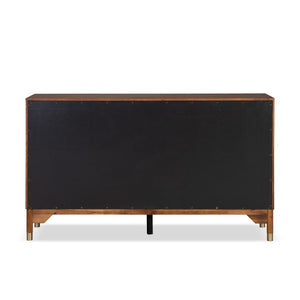 English Elm 1pc Walnut Six Drawer Dresser Gold Capped Legs Mid Century Modern Bedroom Storage B2741P446678