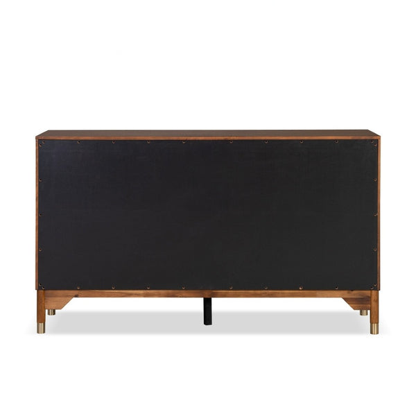 English Elm 1pc Walnut Six Drawer Dresser Gold Capped Legs Mid Century Modern Bedroom Storage B2741P446678