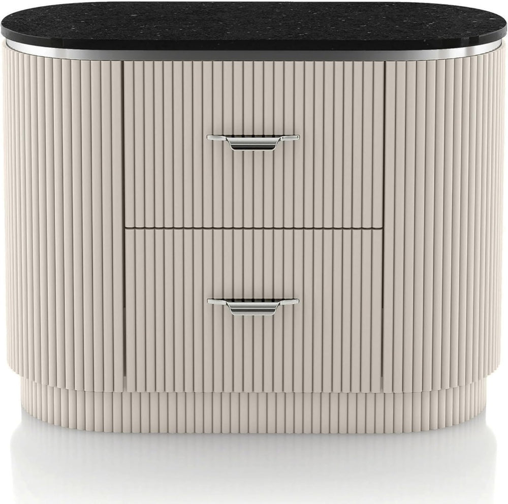 English Elm Contemporary Stone Top Nightstand Reeded Drawers Chrome Pulls Gray Bedroom Storage B2741P435313