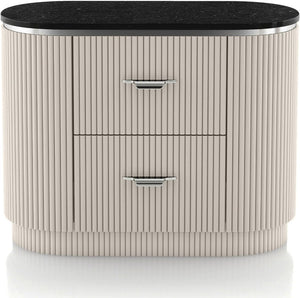 English Elm Contemporary Stone Top Nightstand Reeded Drawers Chrome Pulls Gray Bedroom Storage B2741P435313