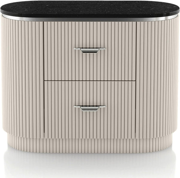 English Elm Contemporary Stone Top Nightstand Reeded Drawers Chrome Pulls Gray Bedroom Storage B2741P435313