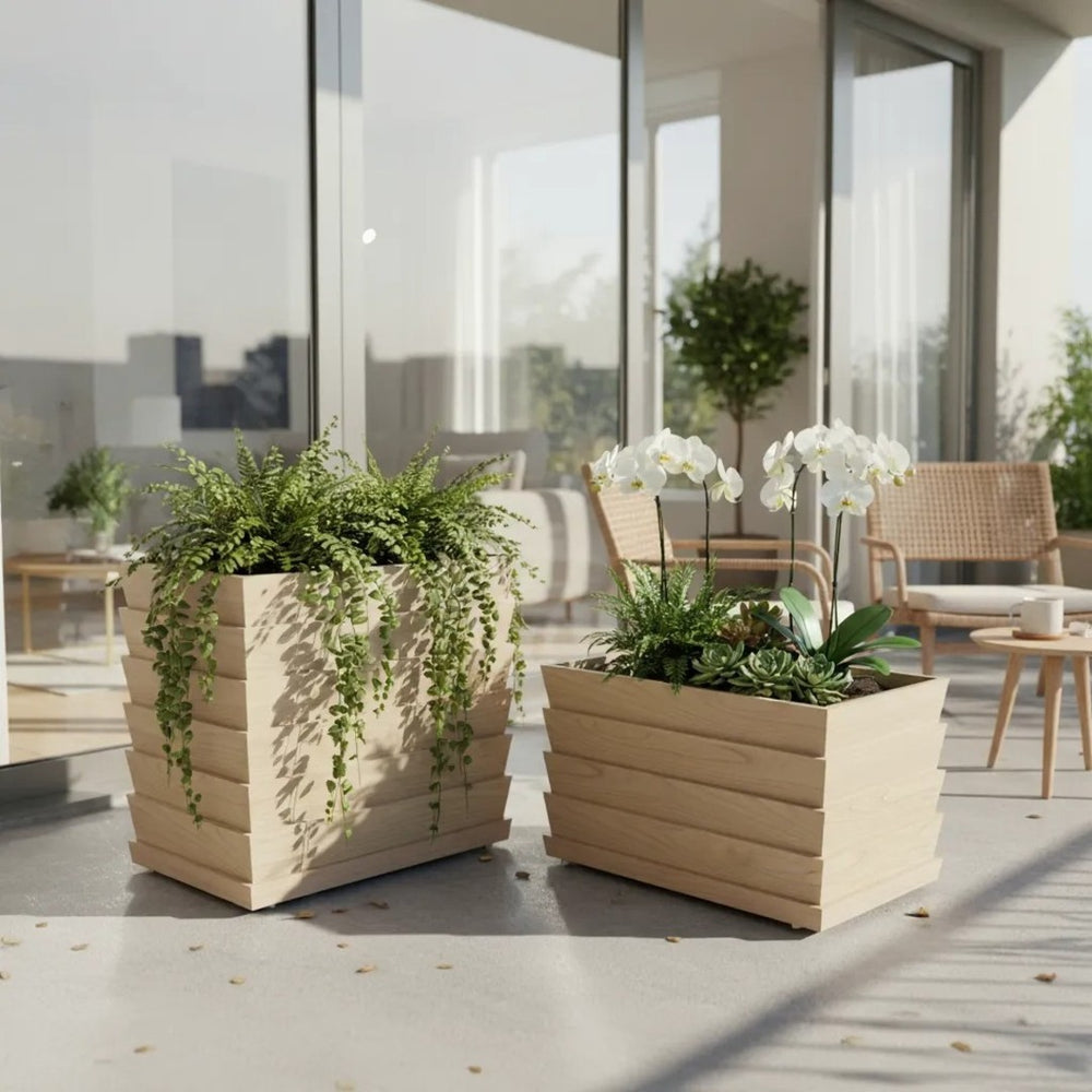 English Elm Rectanglar Ridge Aluminum Outdoor Planter Ash Brown Wood-tone Finish Rust Resistant B2755P462211