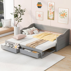 English Elm Wooden Twin Daybed with Pull Out Trundle and Dual Storage Drawers for Guest Rooms Gray LP000519AAE-1