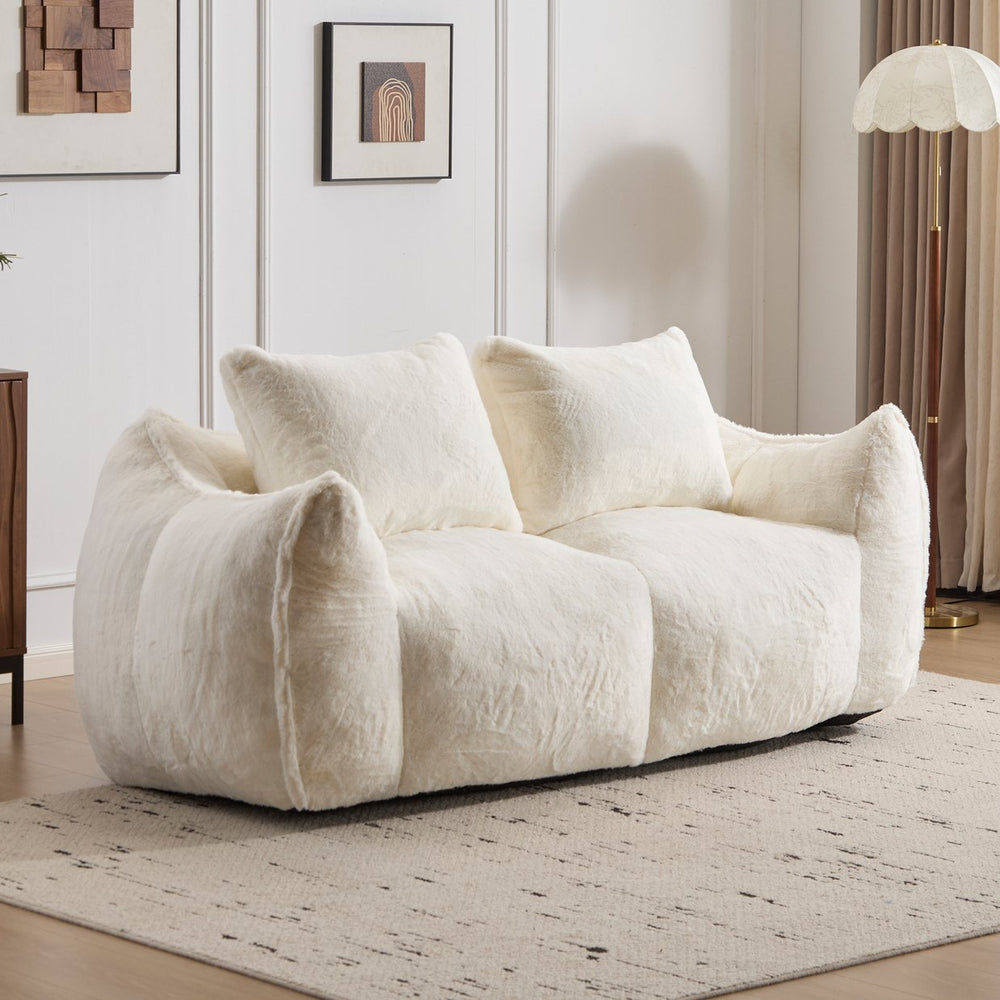 English Elm Giant Ultra Soft Fluffy Loveseat Bean Bag Sofa for Adults, Oversized Shredded Foam Couch with Pillows White W3723P353892