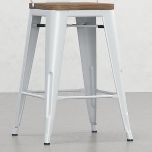 English Elm Keeley 24in Metal and Solid Elm Wood Counter Stools Set of 4 — Curved Backs, Footrests, Durable Finish White B2732P253613