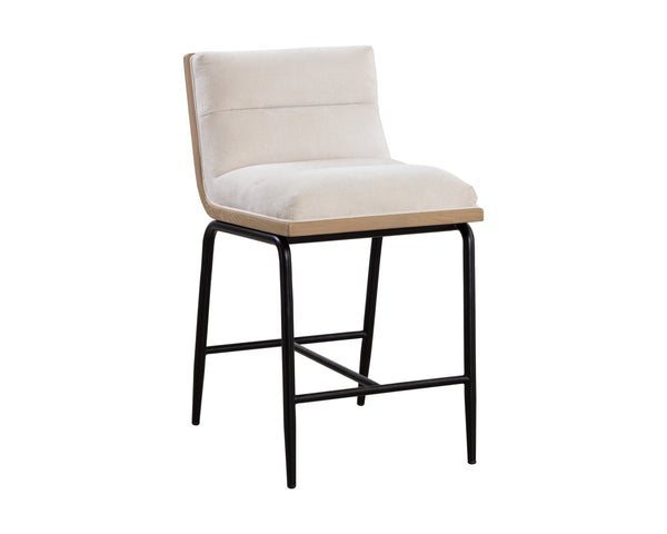Sunpan Abilene Counter Stool - Plush Polo Club Muslin Seat, Rustic Oak Frame & Stylish Matte Black Legs