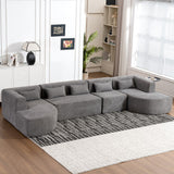 English Elm 143.7" Upholstered Sofa Free-Combined Sofa Couch With Two Chaise Lounge and Five Back Pillows For Living Room, Light Gray