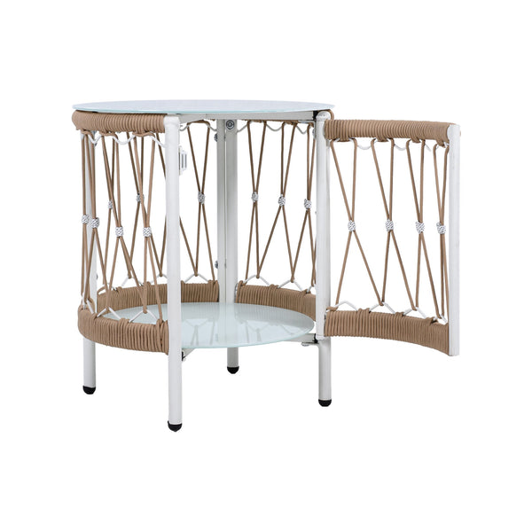 English Elm Christopher Knight Home® - 17.32" Bohemian Garden Accent Outdoor Side Table — Handwoven Rope, Powder-Coated Steel Frame, Tempered Glass Top, Beige+Natural N767P306731B