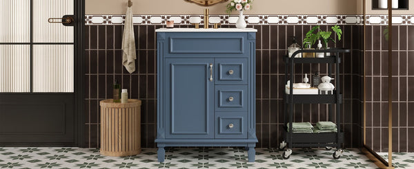 English Elm 24" French Inspired Bathroom Vanity with Ceramic Basin Soft Close Cabinet and 2 Drawers N710P318989C
