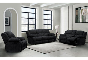 English Elm STONIC Ebony Reclining Sofa with Channel Back Fabric, Manual Recline, Modern Black Comfort Design B201P216011