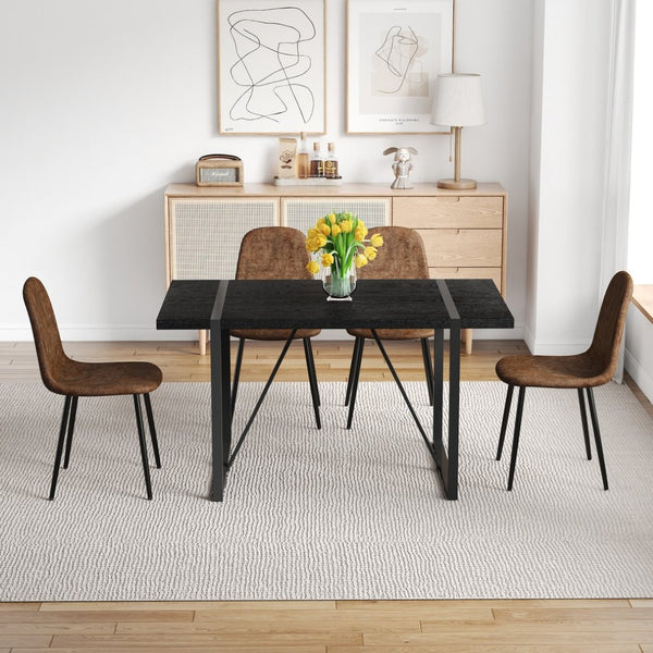 English Elm Table and Chair Set Retro Industrial 55 Inch Rectangular Black Textured Top Brown Seats W1151S04383