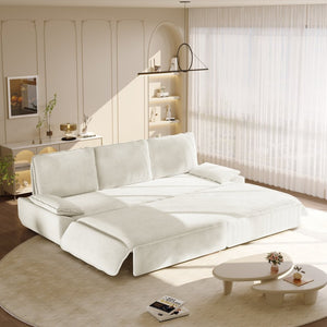 English Elm 94.5" King Convertible Sleeper Sofa Corduroy Upholstered Chaise Lounge Guest Room Bed White W1885S00403