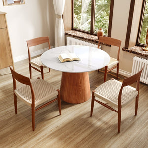 English Elm Small Round Solid Wood Pedestal Dining Table, 39" - Elegant White & Walnut Design For Cozy Spaces T3833S00036-GIGA