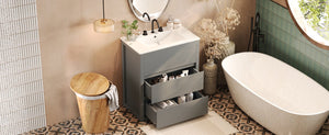 English Elm Christopher Knight Home® - 30" Bathroom Vanity with Ceramic Sink, 2 Soft-Close Full-Extension Drawers, Handle-Free 45° Design, Durable MDF Gray N817P280549G
