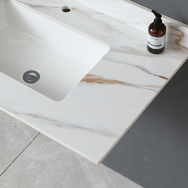 English Elm 37 Inch Marble Vanity Top - Elegant Carrara White With Undermount Sink & 4" Backsplash, Easy Install W2699P192441