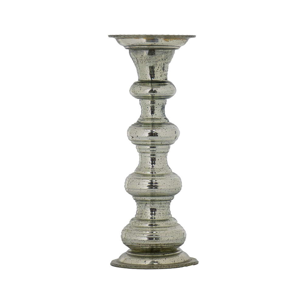 English Elm D6.1x14.8" Antiqued Silver Ribbed Glass Pillar Candle Holder with Round Base — Elegant Home Accent W2078P390746