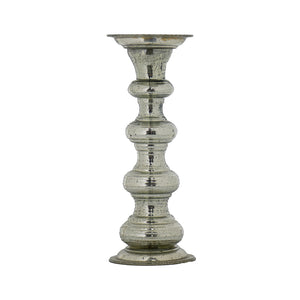 English Elm D6.1x14.8" Antiqued Silver Ribbed Glass Pillar Candle Holder with Round Base — Elegant Home Accent W2078P390746