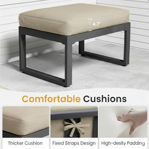 English Elm Set of 2 Outdoor Aluminum Powder-coated Patio Ottomans with Water-repellent Cushions Beige+Black B082P455140