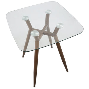English Elm Clara Mid-Century Modern Square Counter Table With Clear Glass Top & Walnut Metal Legs For Dining B202P223304