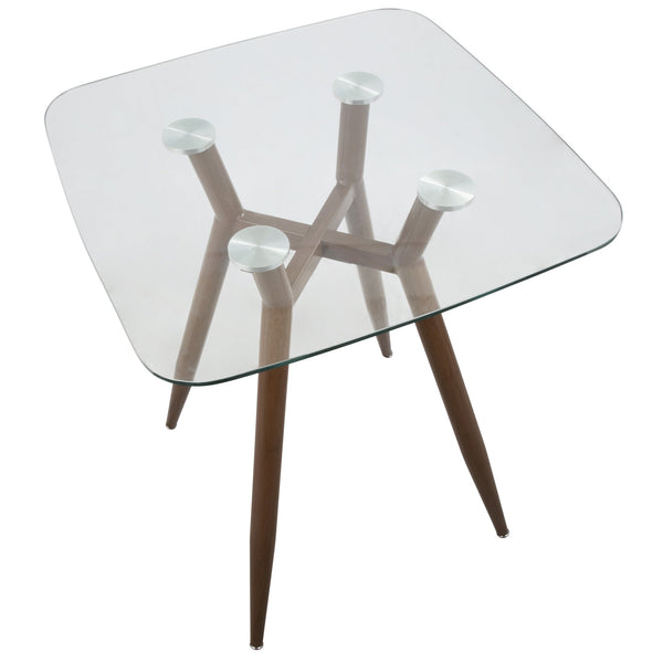 English Elm Clara Mid-Century Modern Square Counter Table With Clear Glass Top & Walnut Metal Legs For Dining B202P223304