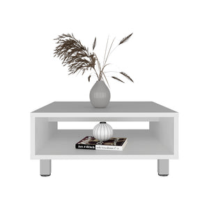 English Elm Coffee Table Burley White – Modern Engineered Wood with Open Shelf & Metallic Legs for Durable Style B092P245927