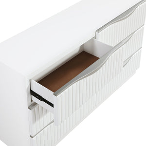 English Elm Luxurious Pearl White Six Drawer Dresser Glam Bedroom Storage Textured Panels B011P455645
