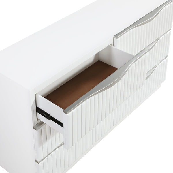 English Elm Luxurious Pearl White Six Drawer Dresser Glam Bedroom Storage Textured Panels B011P455645