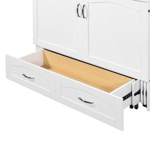 English Elm Full Size Murphy Wall Bed with Storage Drawers Usb Charging Ports and Pulley Mechanism White LP100670AAK