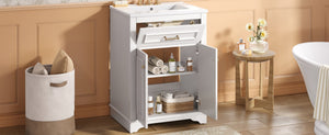 English Elm 24" Matte Single Sink Vanity Solid Poplar Frame Gold Hardware Soft Close Cabinet White N710P389449K