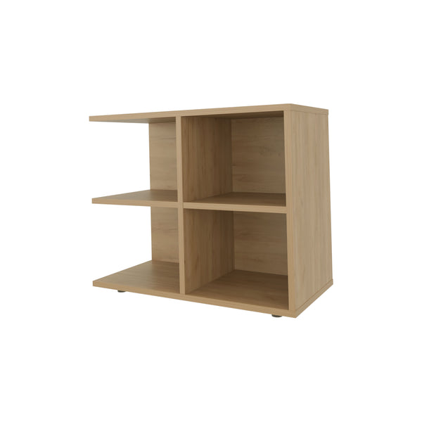 English Elm Angus Minimalist Side Table with 4 Open Shelves, Natural Oak Finish — Versatile Storage for Home B128P375309