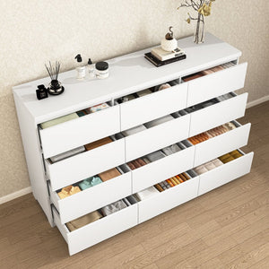 English Elm 12 Drawer Wide Double Dresser Modern Symmetrical Wood Storage Chest for Bedroom W409S00018