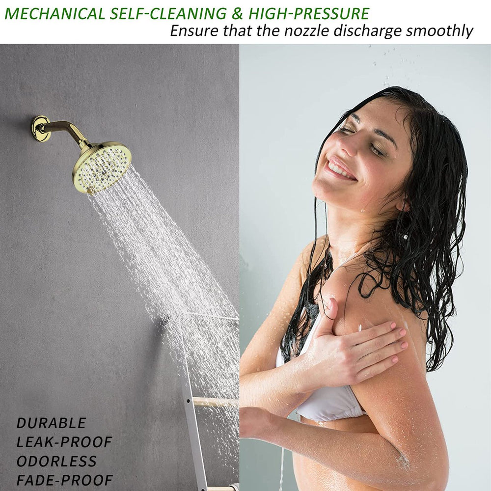 English Elm 6 High-Pressure Shower Head 5" Rain Fixed Ceiling-Mount with 6 Spray Modes, Anti-Clog Nozzles, Easy Install, Low-Flow Performance Gold T3177P277455